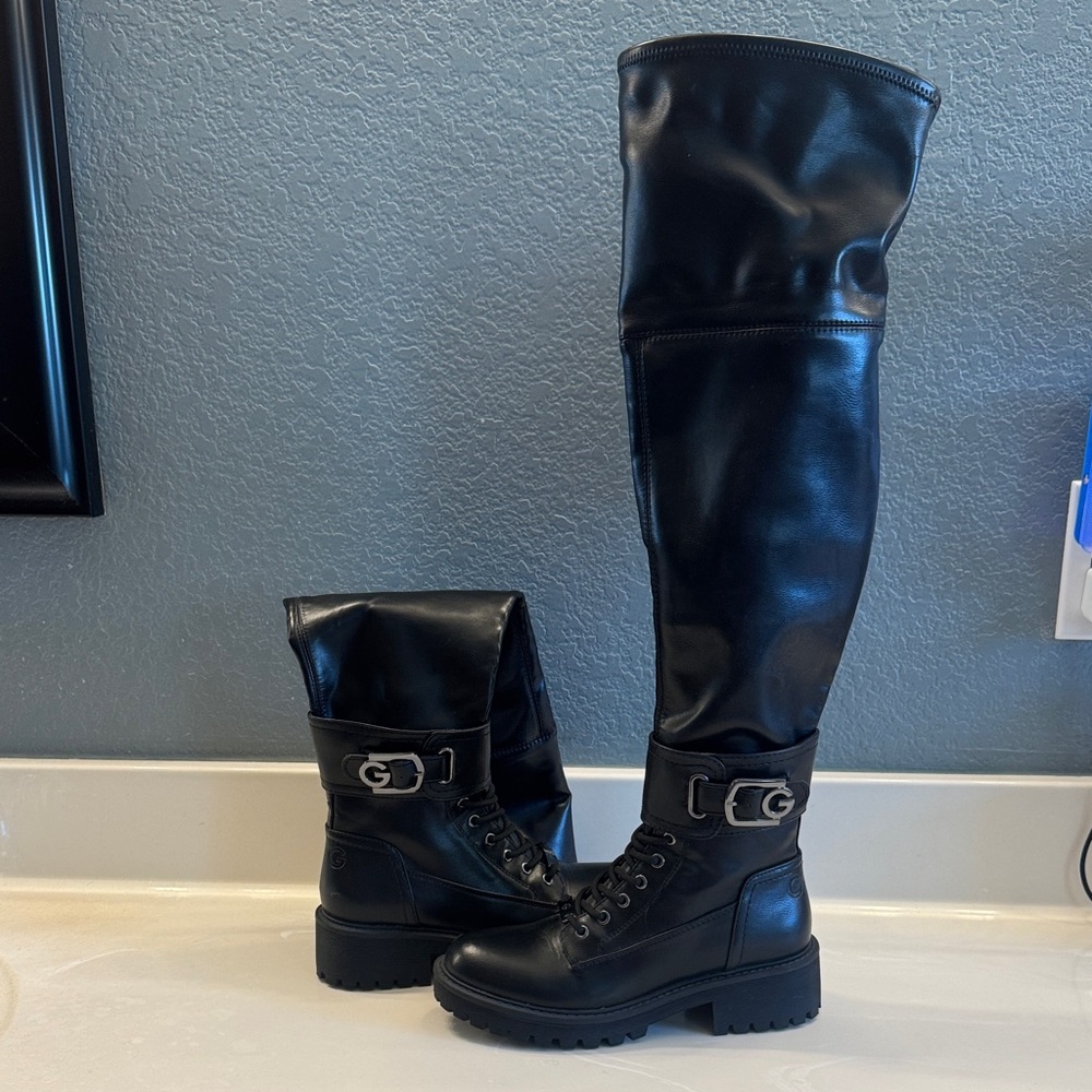 Guess Black Over-the-Knee Boots with Buckle Detail NEW but no tags. Used for pho
